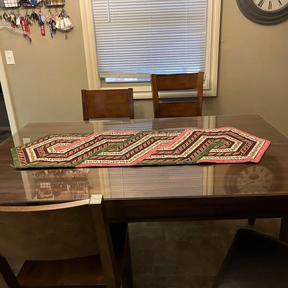 Handmade Christmas Table Runner 19x57 Holiday Decor Used Quilted Reversible